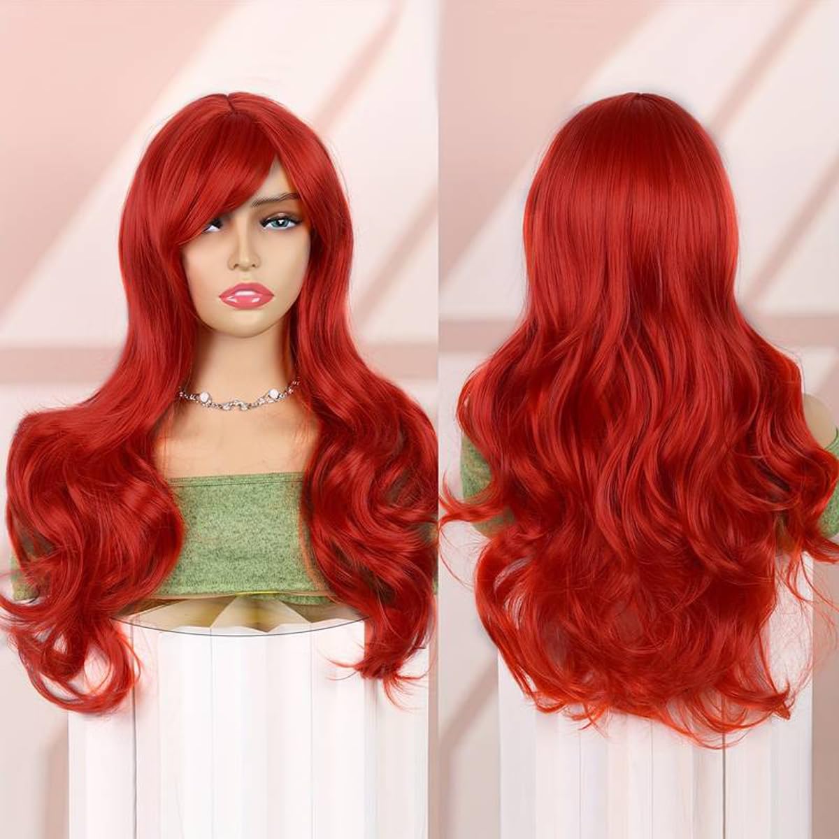 Creamily Long Wavy Red Wig with Bangs - Image 3