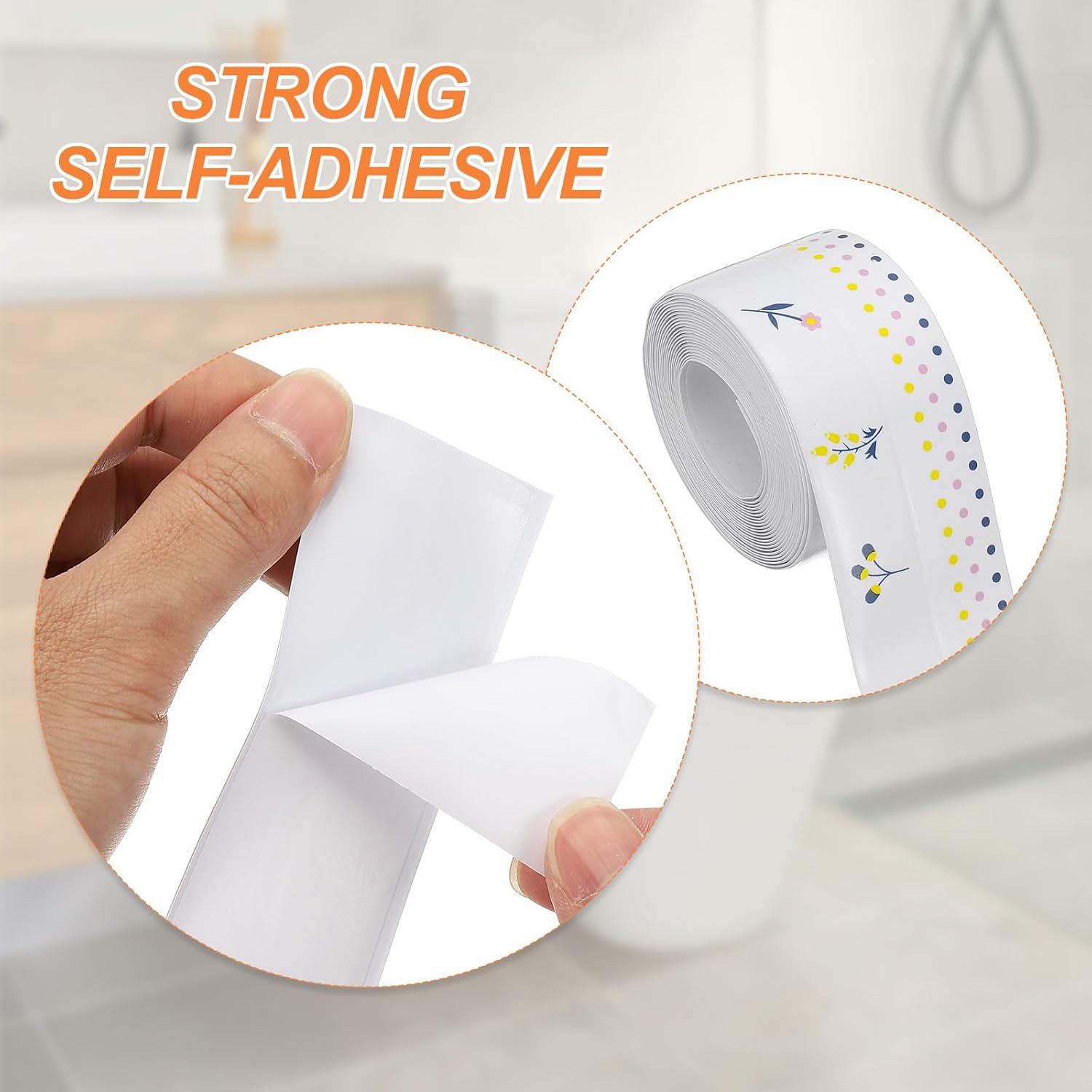 PATIKIL Caulk Tape Waterproof Self Adhesive, PVC Toilet Caulking Sealant Strip Bathtub Caulk Sealing Strip Tape for Bathroom Kitchen Countertop, Flower World (1.5 Inch x 10.5 Ft)
