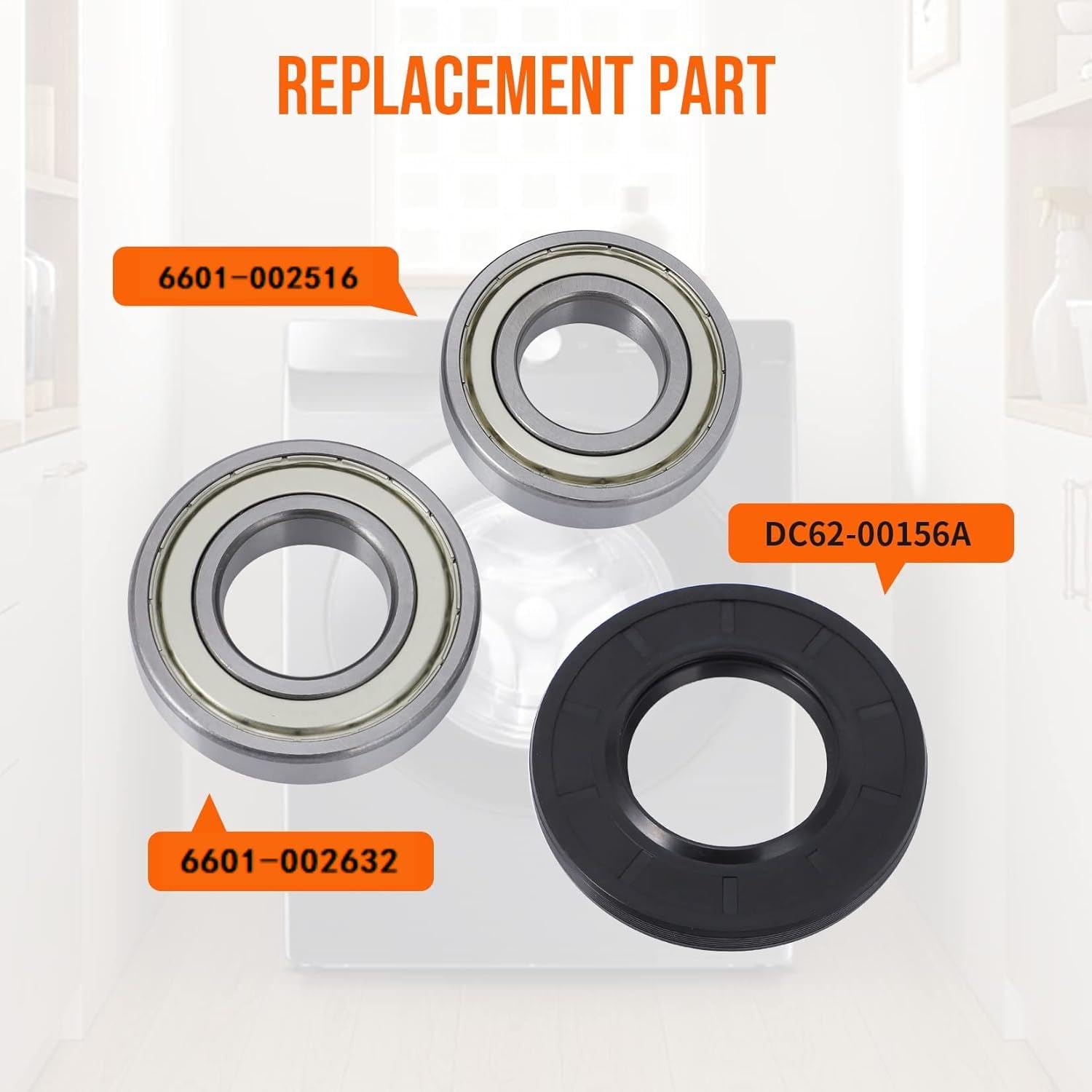Washer Tub Bearings and Seal Kit for Samsung Replacement Parts DC62-00156A, 6601-002632, 6601-002516 Fit for Samsung Washer Seal Bearing Kit Fit for Samsung Washer Seal Bearing Kit