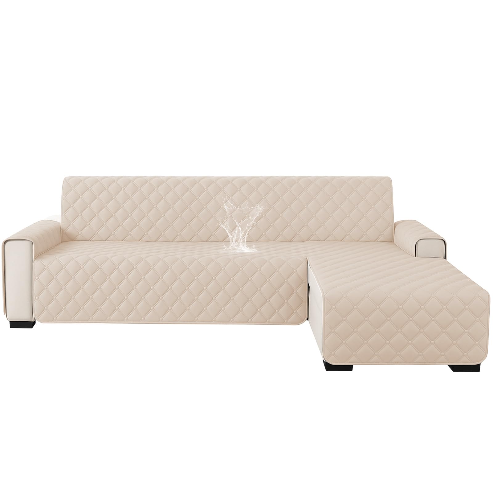 Ystyle Impermeable Fundas para Sofa Chaise Longue 2 Plazas(L 210 CM), Fundas Sofa Chaise Longue Izquierda/Derecha Universal Reversible, Cubre Sofa Chaise Longue Anti Gatos y Perro, Beige Global Recycled Standard Global Recycled Standard Global Recycled Standard