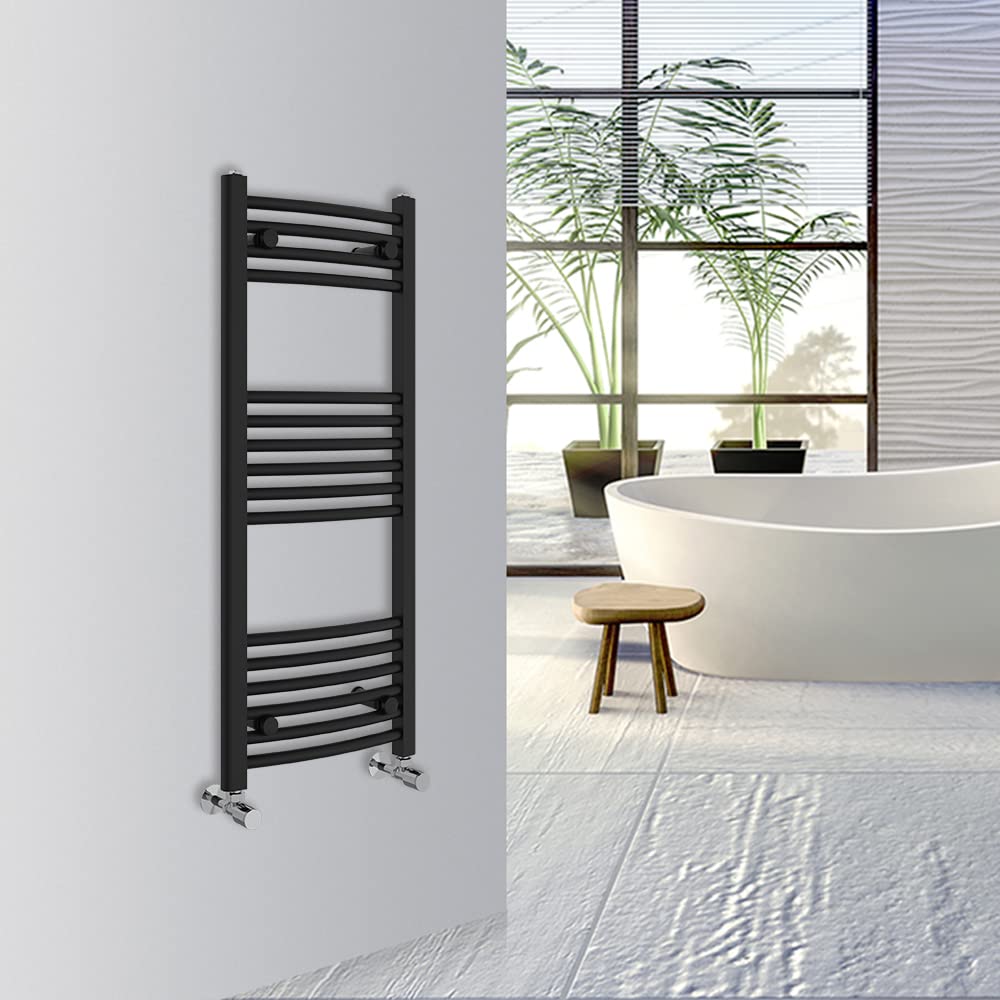 Warmehaus Curved Bathroom Heated Towel Rail Warmer Radiator Central Heating 1000x400mm - Black — image 1