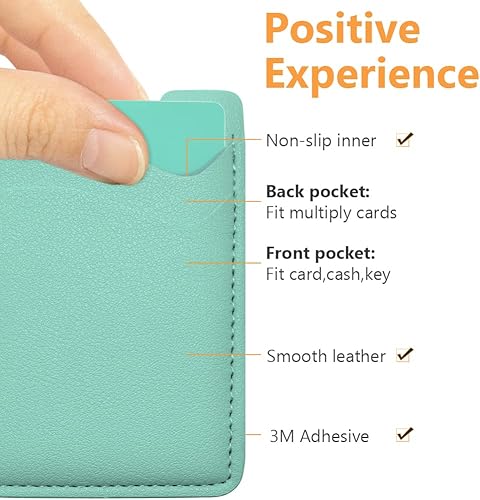 Miniatura 3 de Funda de piel con tarjetero para teléfono, billetera adhesiva, elástica y compatible con iPhone, Samsung, paquete de 2 unidades, color verde