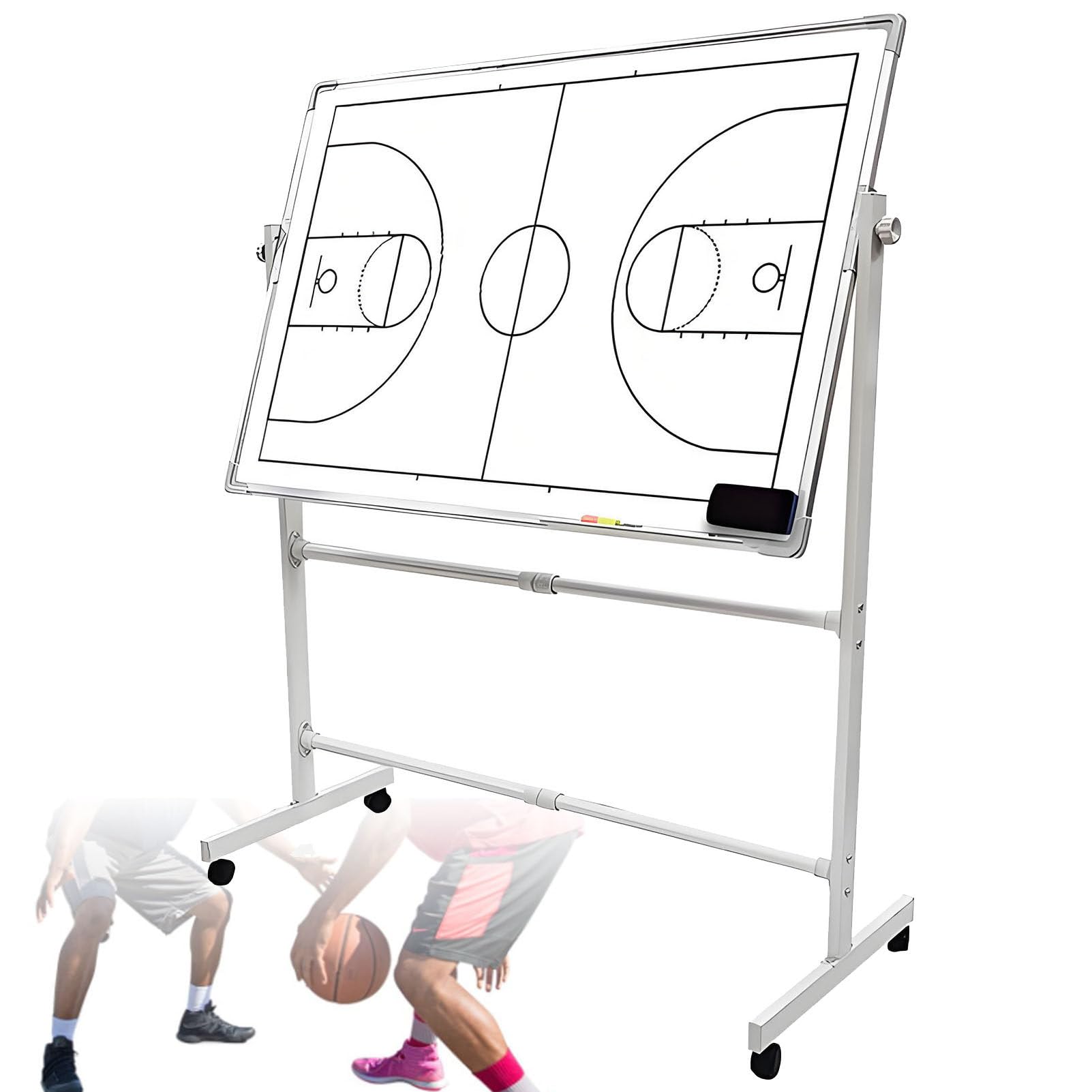 Tavola da basket a doppia faccia con staffa a ruota scorrevole, lavagna bianca cancellabile a secco per allenatori, regolabile in altezza, tavolo strategico portatile per giochi di calcio