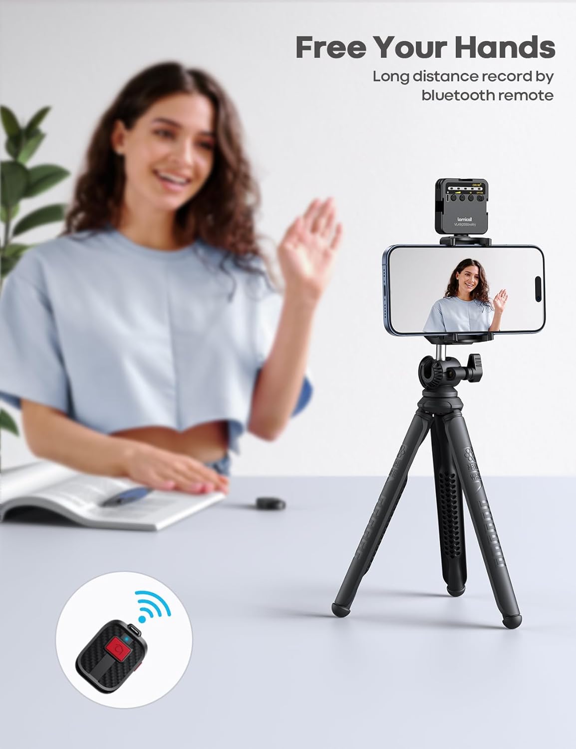 Lamicall Tripod for Camera - 3 in 1 Flexible Tripod for iPhone with Wireless Remote - iPhone Stand for Video Recording Vlogging Compatible with Smartphone, Small Digital Camera Dark Grey