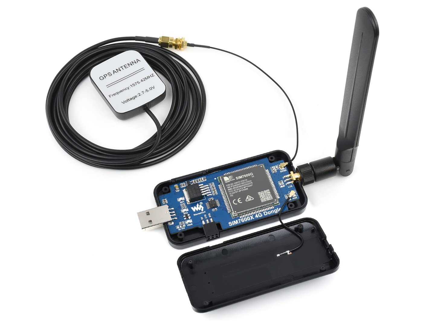Waveshare SIM7600G-H 4G DONGLE, with Antenna, Compatible with Windows/Linux