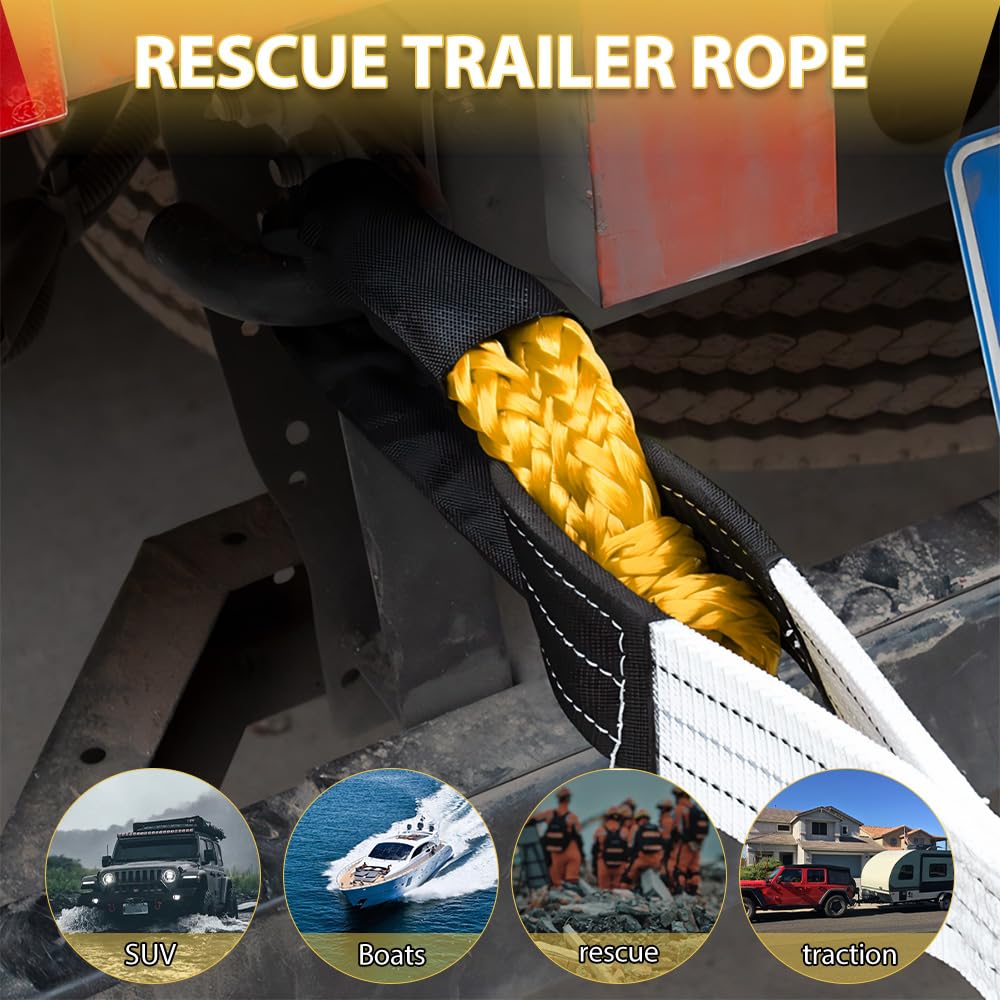 Lot de 2 manilles souples, résistance à la rupture 17T, corde de récupération synthétique avec protection de tuyau de sangle, manille souple pour récupération hors route, remorquage, camion