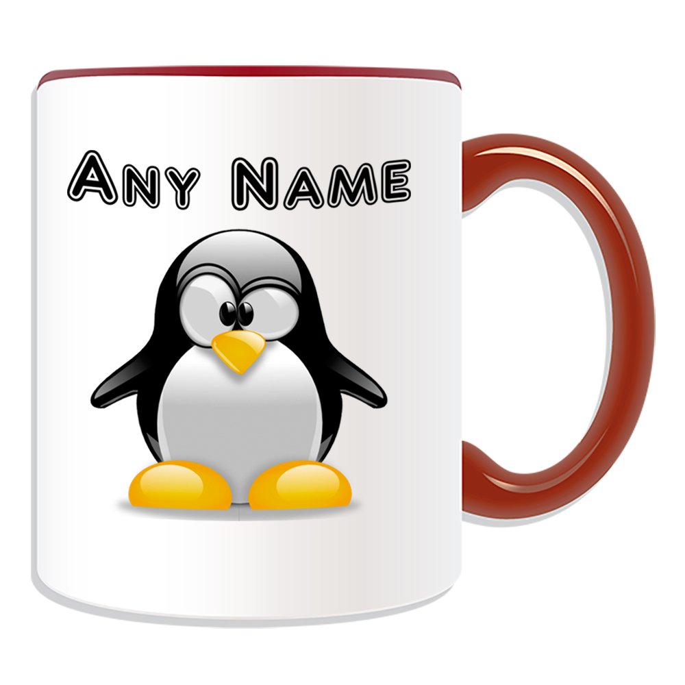 Personalised Gift - Penguin Mug (Animal Design Theme, Colour Options) - Any Name/Message on Your Unique - Cross Eye