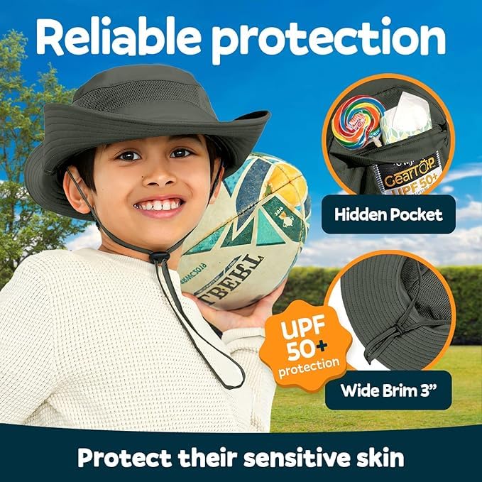 GearTOP Safari Hats for Kids UPF 50+ Kids Sun Hats Boys & Girls Bucket Hat2