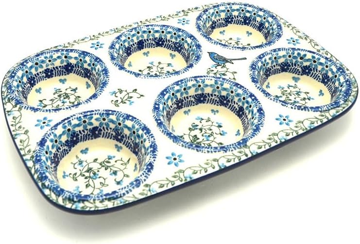 Polish Pottery Muffin Pan - Song Bird