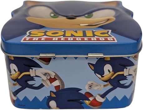 Sonic the Hedgehog Head Shaped Tin Carry All - Hinged, Lid, Handle, 1 Count, Blue