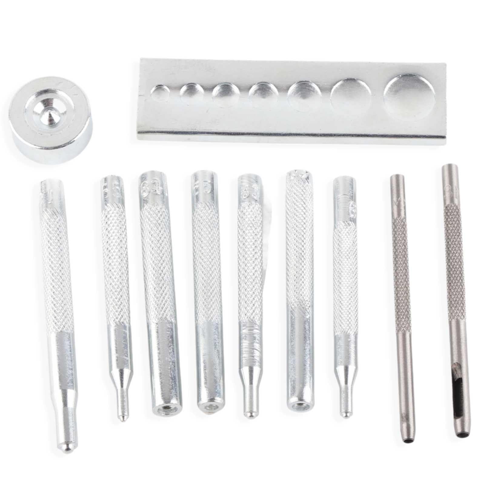 11pcsDie Punch Snap Kit, Cuero Puch Herramienta Remache Setter con base de metal remache abovedado de fijación Herramienta para perforar agujero e instalar