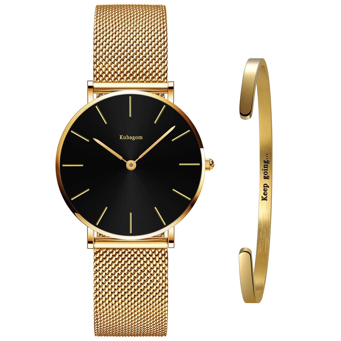 Très Mince Montre pour Femme Quartz Étanche Acier Inoxydable avec Bracelet