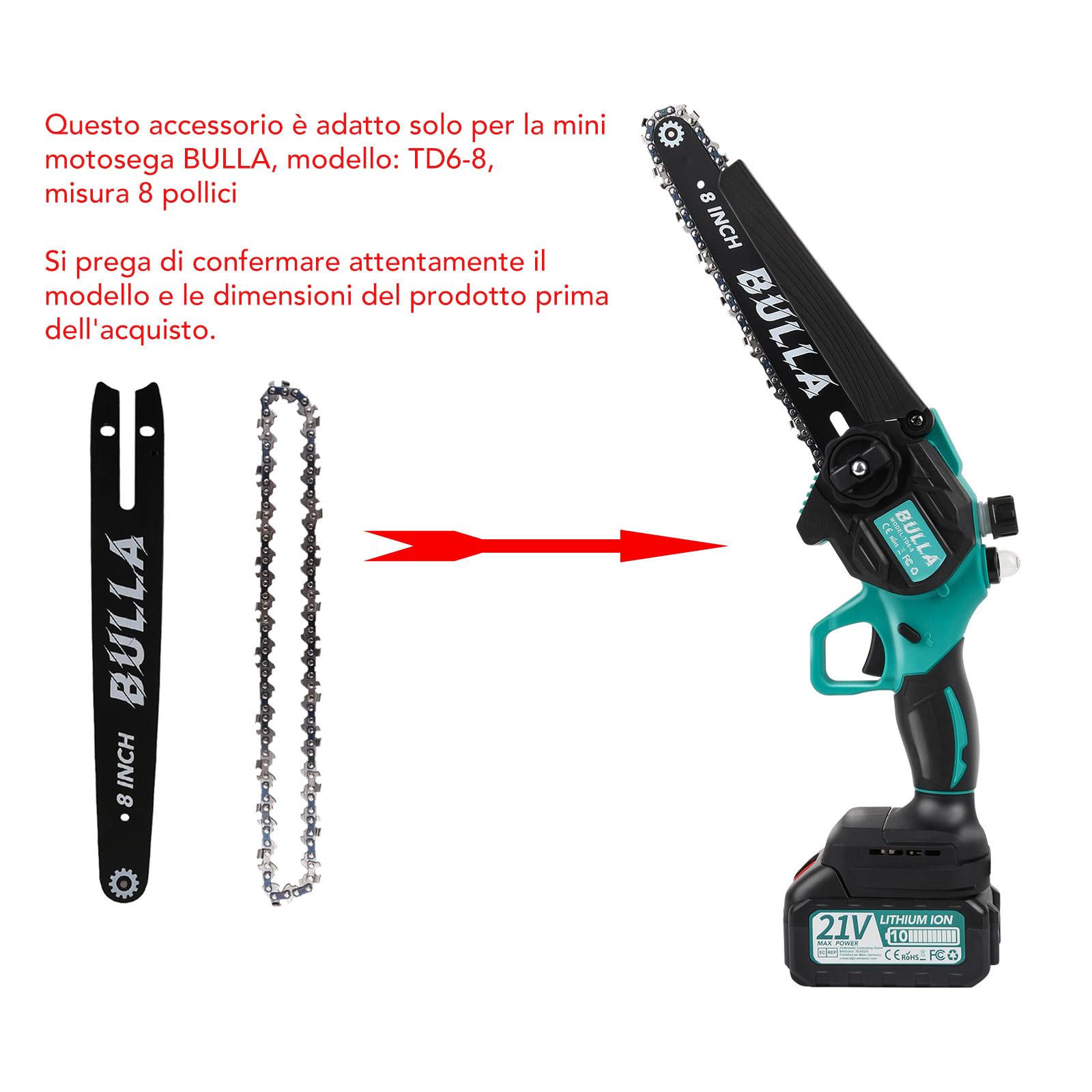 Catena Motosega 35 Cm Barra Da 6 Pollici In Acciaio Ricambio Per Mini Motosega Elettrica A Batteria 6 8435666356833 Motosega Elettrica Einhell - Foto 14