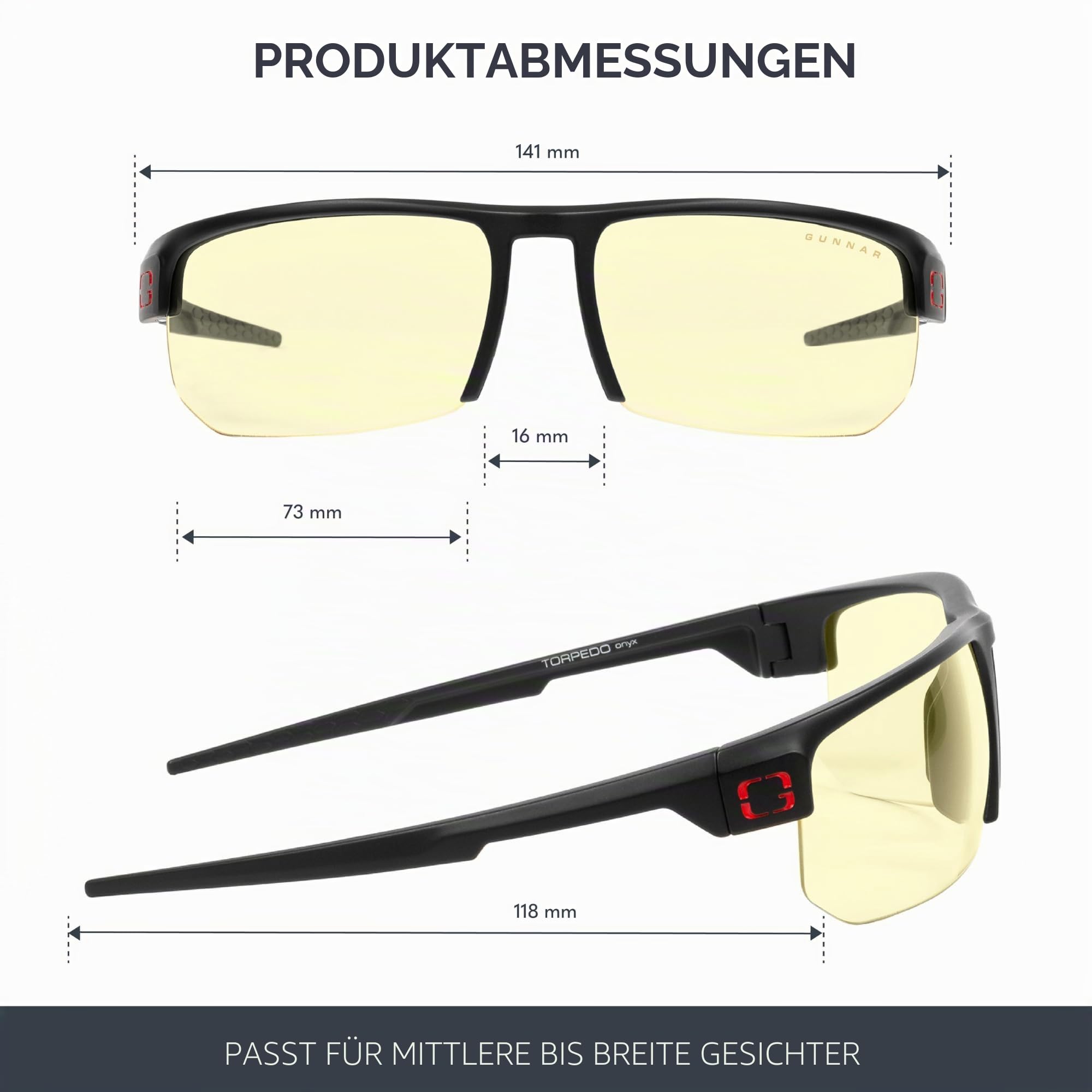 Gunnar Blaulichtfilter-Brille - Torpedo - Onyx - Amber | Computer-/Gaming-Brille - Torpedo - Onyx - Amber - 65 % Blaulicht- & 100 % UV-Schutz - Patentiert seit 2002