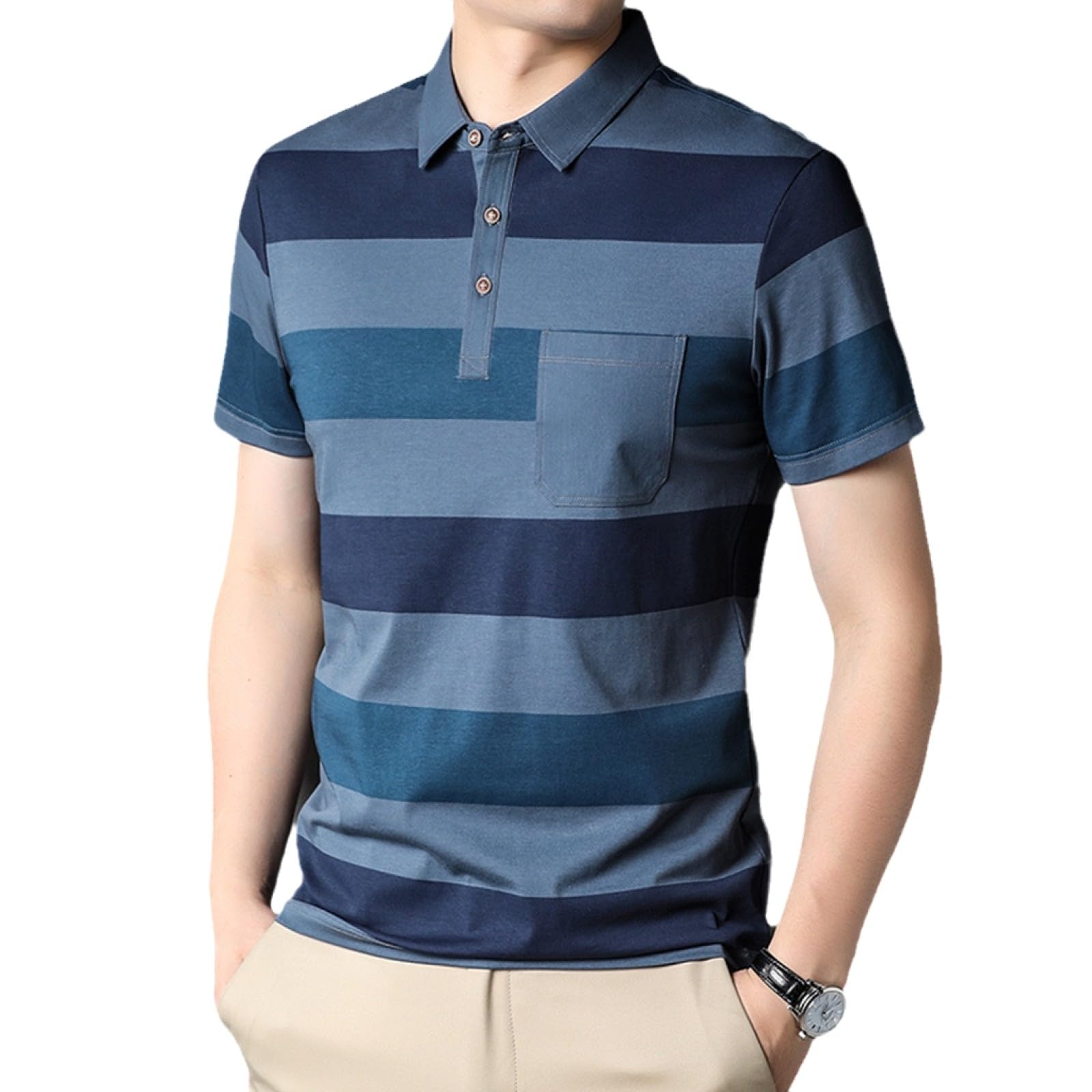 Moda Casual - Polo Estiva in Cotone con Risvolto da Uomo, Manica Corta, Tinta Unita, Top Casual, Vestiti di Moda, Top da Lavoro da Uomo