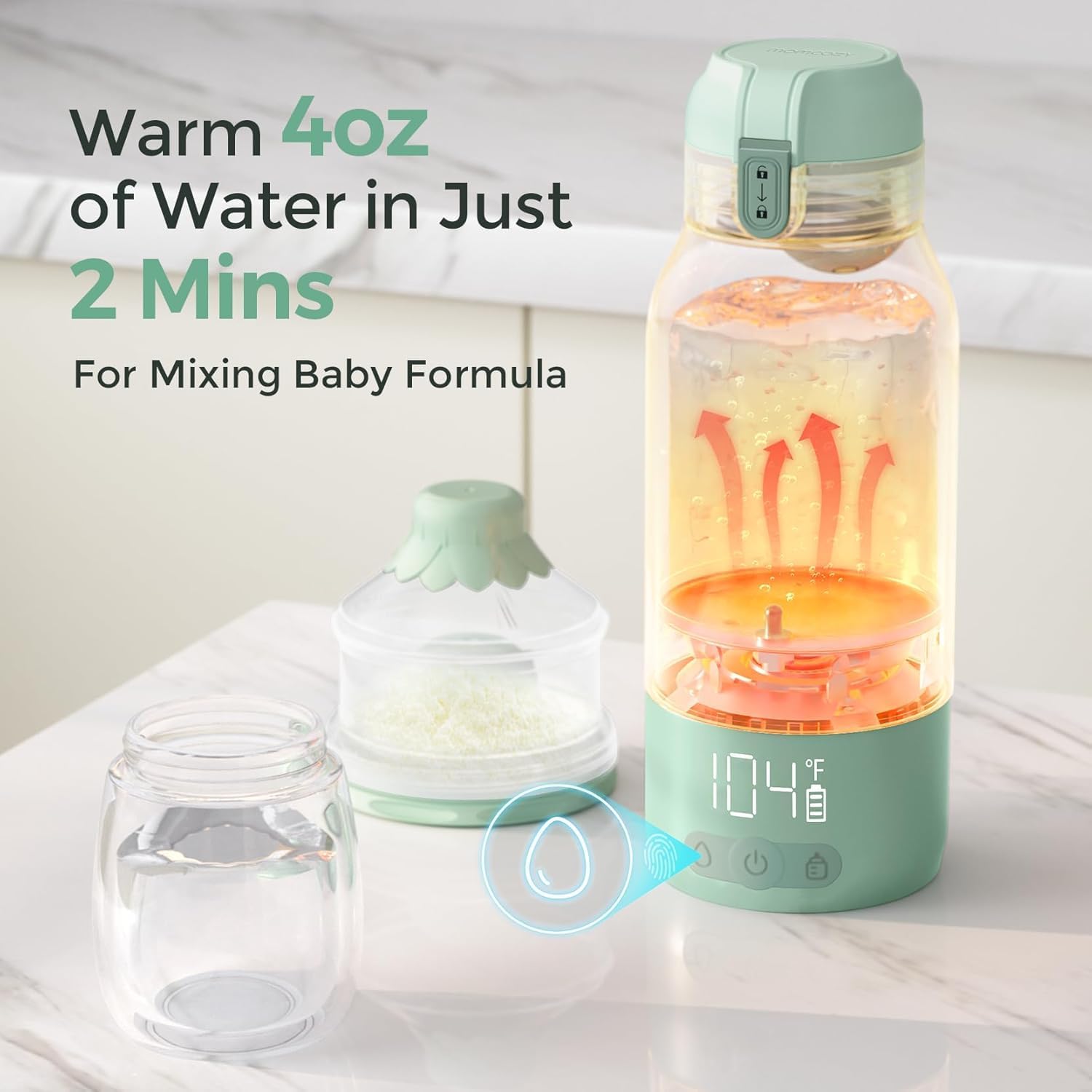 Momcozy MW05 przenośny podgrzewacz do butelek dla niemowląt, pojemność 500 ml + 24 x użycie/akumulator, z certyfikatem TÜV-CE, szybkie nagrzewanie w 3 minuty, zielony