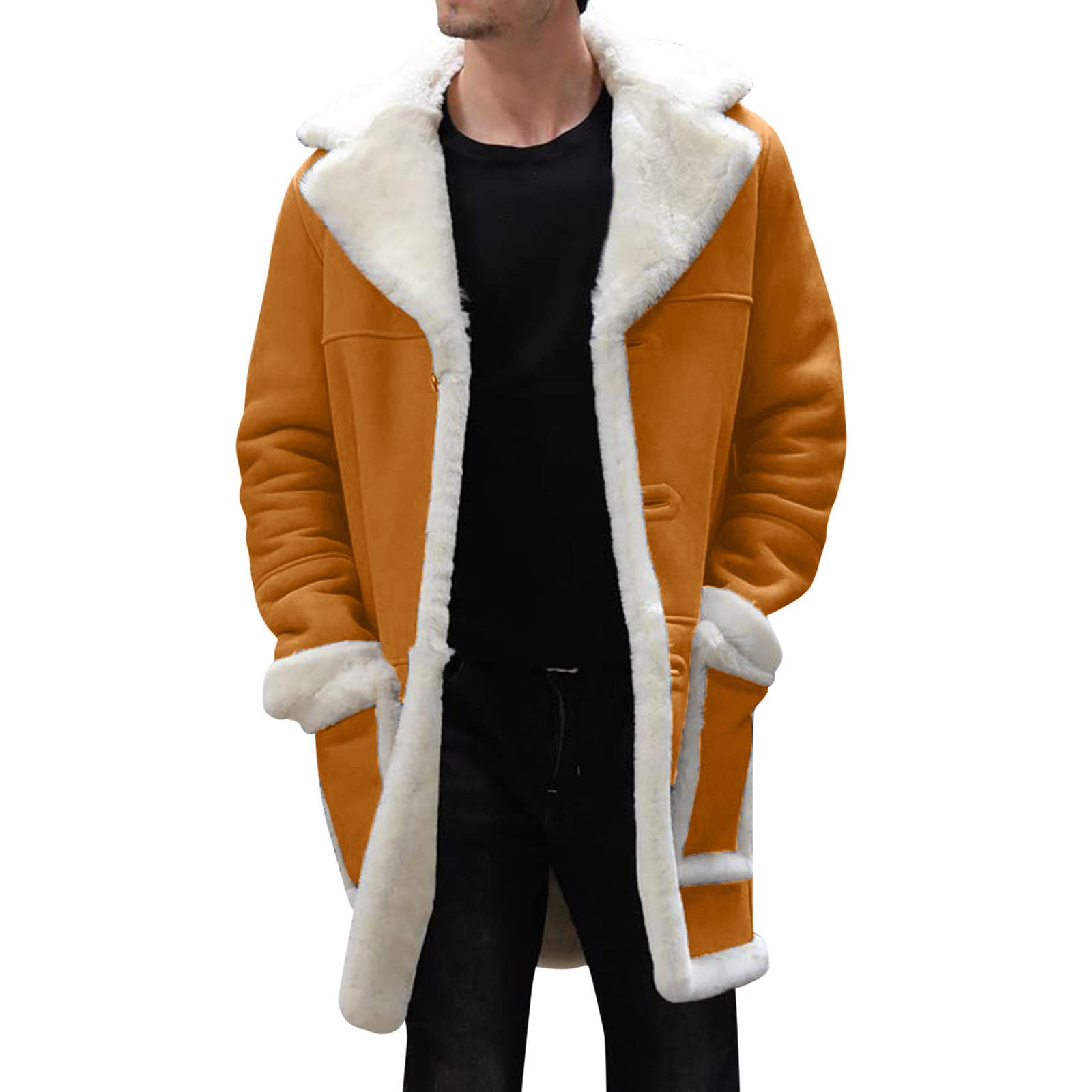 Uomo Tinta unita Casual Shaggy Carino Giacche Termiche Oversize Fluffy Giacca Button Down Risvolto Manica Lunga Peloso Caldo Pile Shacket Giacca di Pelliccia Inverno Cappotto Spessore Cardigan