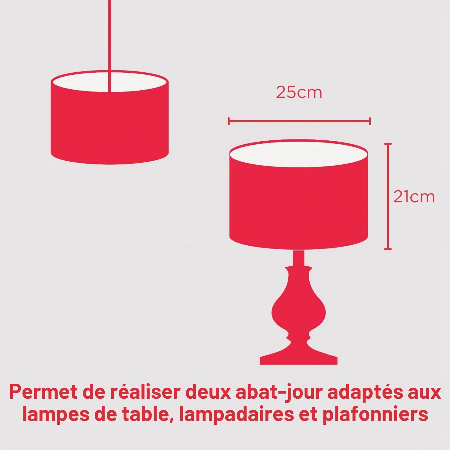 Kit de fabrication d'abats-jour tambour en pack de 2 - Utilisation avec suspensions, lampes de table et de sol, forme circulaire. Needcraft UK - À faire soi-même avec le tissu, textile ou papier peint