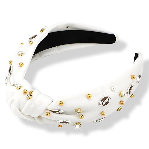 Miniatura 1 de CIEHER Football Headband Wide Knotted Headband for Women Crystal& Pearl Baseball Headband