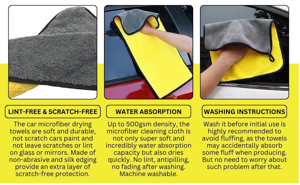 Image of Microfiber Cloth for Car Cleaning and Detailing Double Sided Microfiber Towel Car & Bike Soft Car Wash Cloth, 500 GSM (Size 40cm x 40cm) Pack of 4