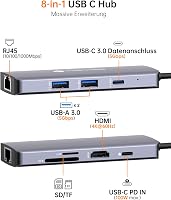 NOVOO USB-C Hub 8 az 1-ben 4K HDMI 100W PD Ethernet Docking Station MacBook 2