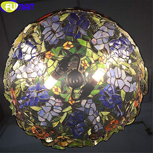 Fumat Tiffany Pendant Light Rose Flower Stained Glass Hanglamp 16" E26 Led Chandelier Hanging Lights Fixture 110V Ceiling Pendant Lamp #TOP6
