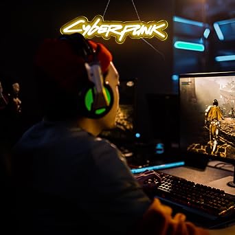 WonderfulLife ゲームサイバーパンクネオンサインゲームゾーン装飾、シューティングゲームLEDライト、男性の洞窟ゲームルーム、インターネットバー、寝室の装飾に。5V USB電源、簡単に吊り下げられます。