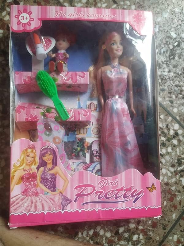 Toyart One Pretty Doll with One Baby Girl and Accessories for -Girl 3 Year Old and Up