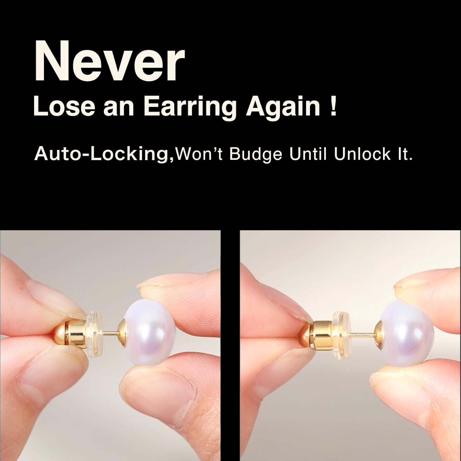 Locking Earring Backs for Droopy Ears with Safety Cap, Fits 0.9–1.2mm Posts, Anti-Poke Hypoallergenic Earring Lifters Backs (Gold)