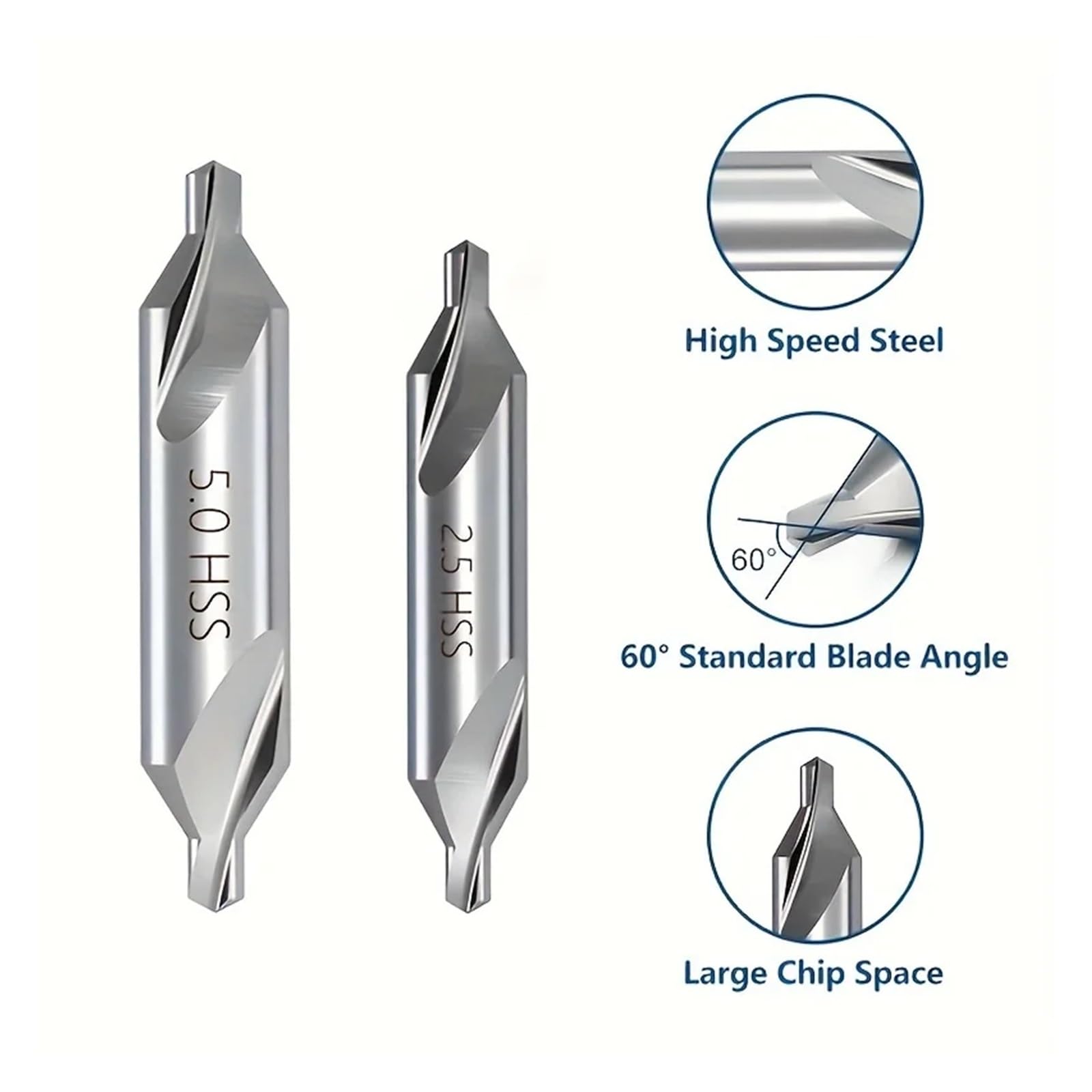 Punte for trapano centrale for tornio HSS, 60 gradi, argento, misure multiple, 7 pezzi
