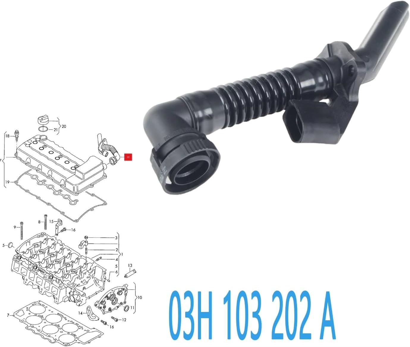 Compatible with VW for Touareg 7LA 7L6 7L7 for Passat B6 Auto PCV Hose Replaces Engine Valve Cover Crankcase Ventilation Pipe 03H103202A