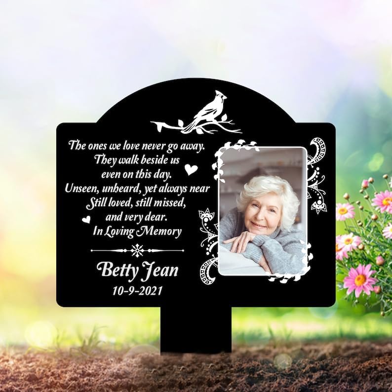Personalized Memorial Plaques for Outdoors Custom Photo Mom Dad Grave Marker In Loving Memory 8x8 inch Metal Garden Stakes Memorial Gifts Sympathy Gifts for Loss of Loved One (Style 15)