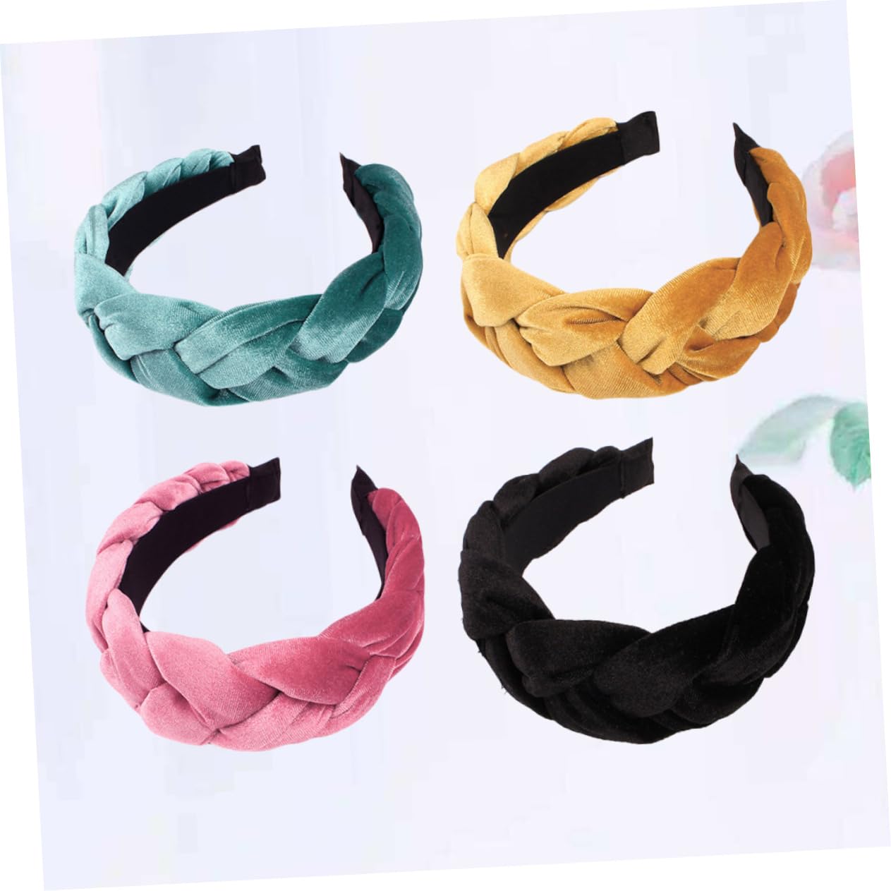 Healeved 4piezas Diadema Trenzada de Pelusa Ancha Cabello Accesorios Lavado de Cara para Mujeres Color Negro