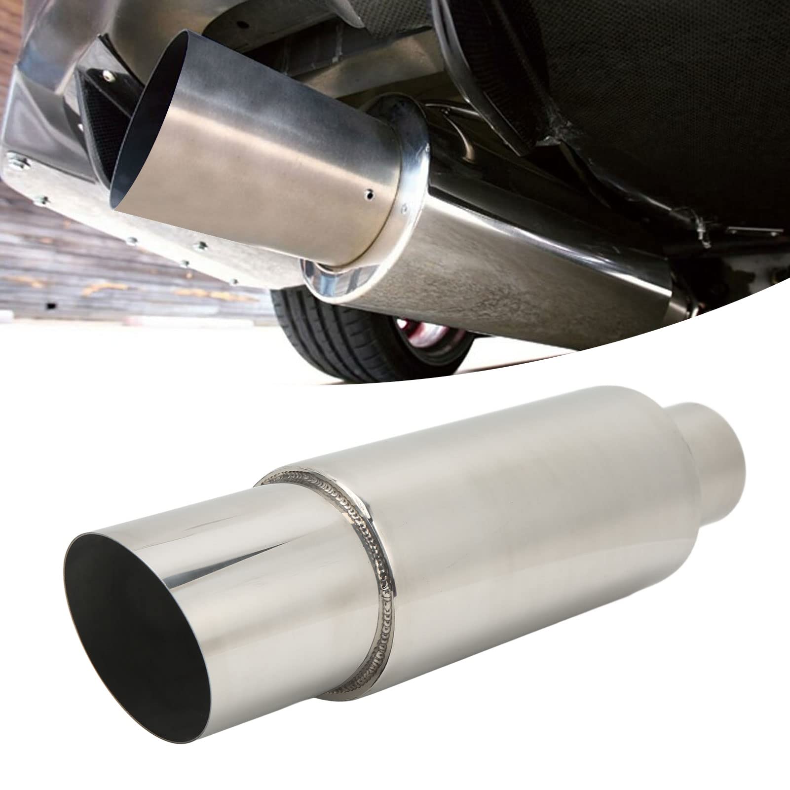 Silenziatore Auto, Universale Acciaio Inossidabile Punta Del Silenziatore Di Scarico, Ingresso 2,5" Uscita 3,5", per Alleviare La Contropressione, Le Vibrazioni
