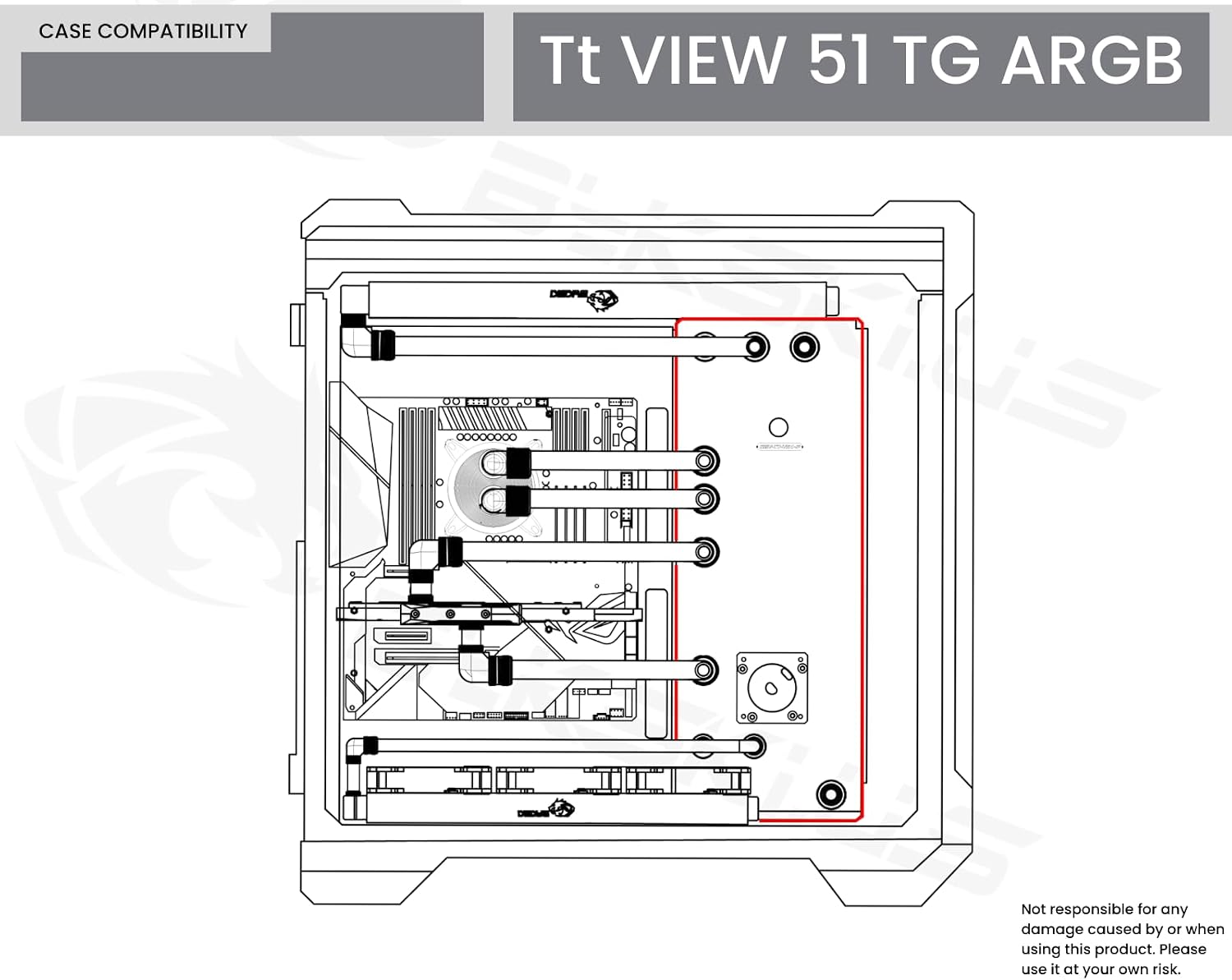 Bykski Distro Plate for TT View 51 TG ARGB - PMMA w/ 5v Addressable RGB (RBW) (RGV-TT-V51-P) - No Pump