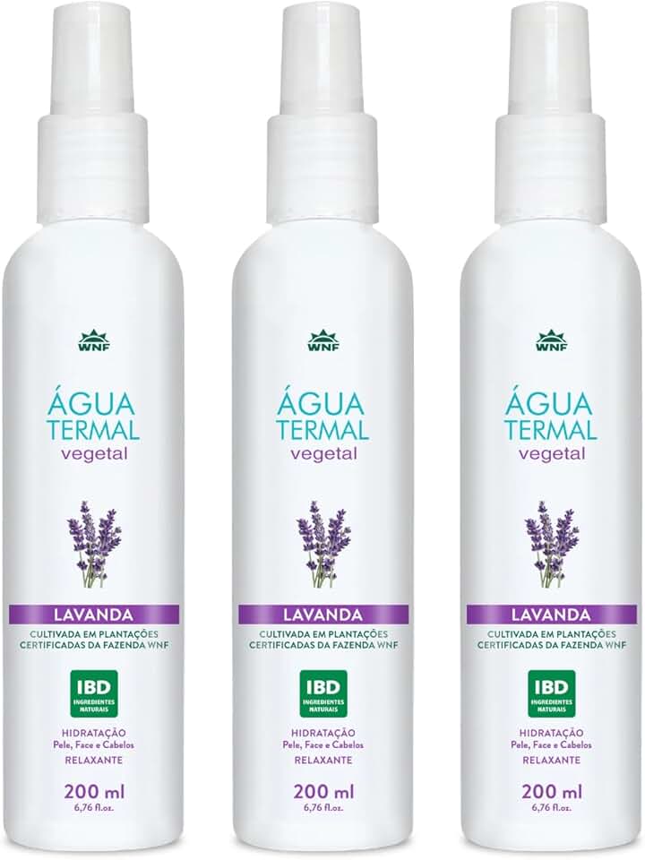 Kit 3 Água Termal Lavanda, 200ml, Hidratante e Relaxante para Pele, Face e Cabelos