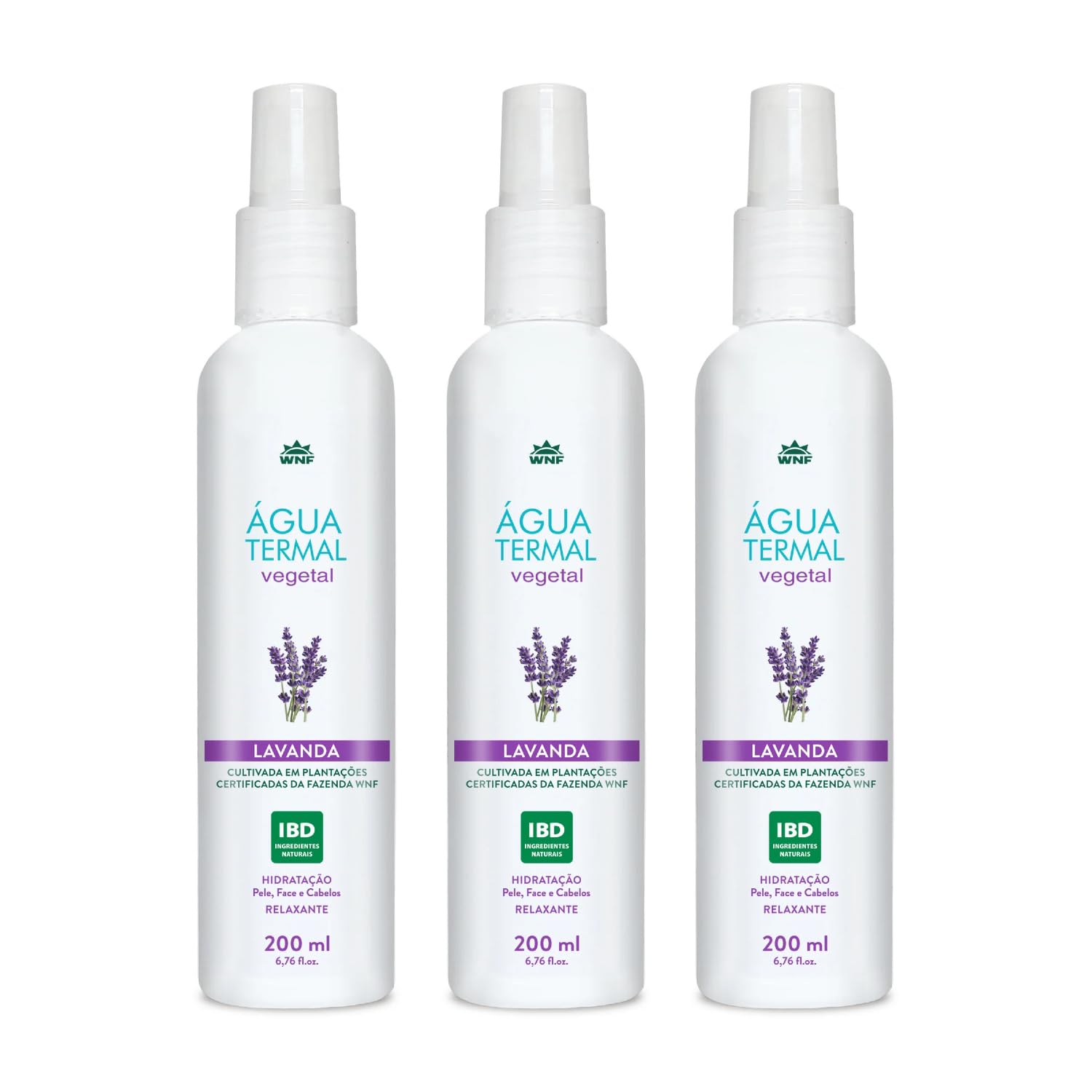 Kit 3 Água Termal Lavanda, 200ml, Hidratante e Relaxante para Pele, Face e Cabelos