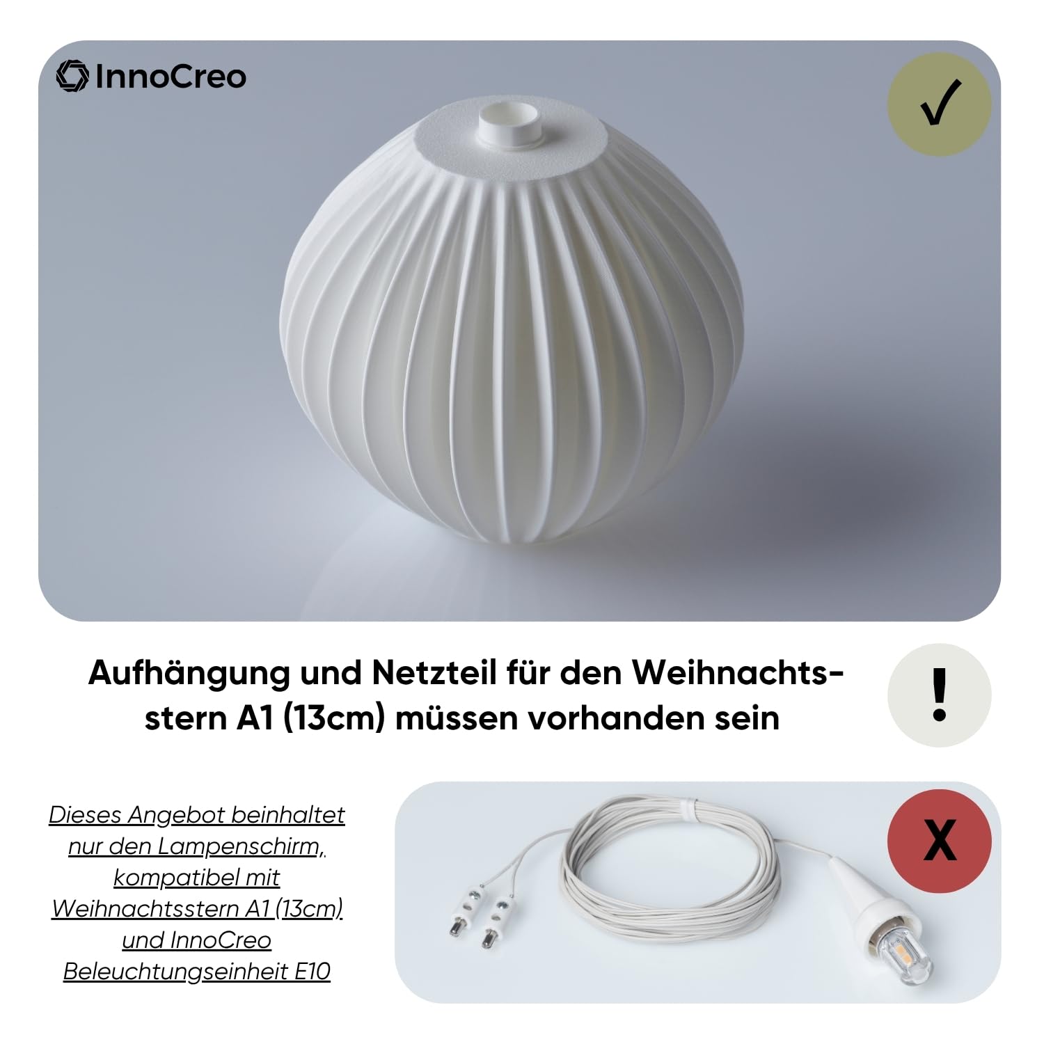 Alternativer Lampenschirm für Weihnachtsstern A1/A1E (13cm Stern) | made in germany | Dekolampe | Fensterdeko hängend (Orphelia)