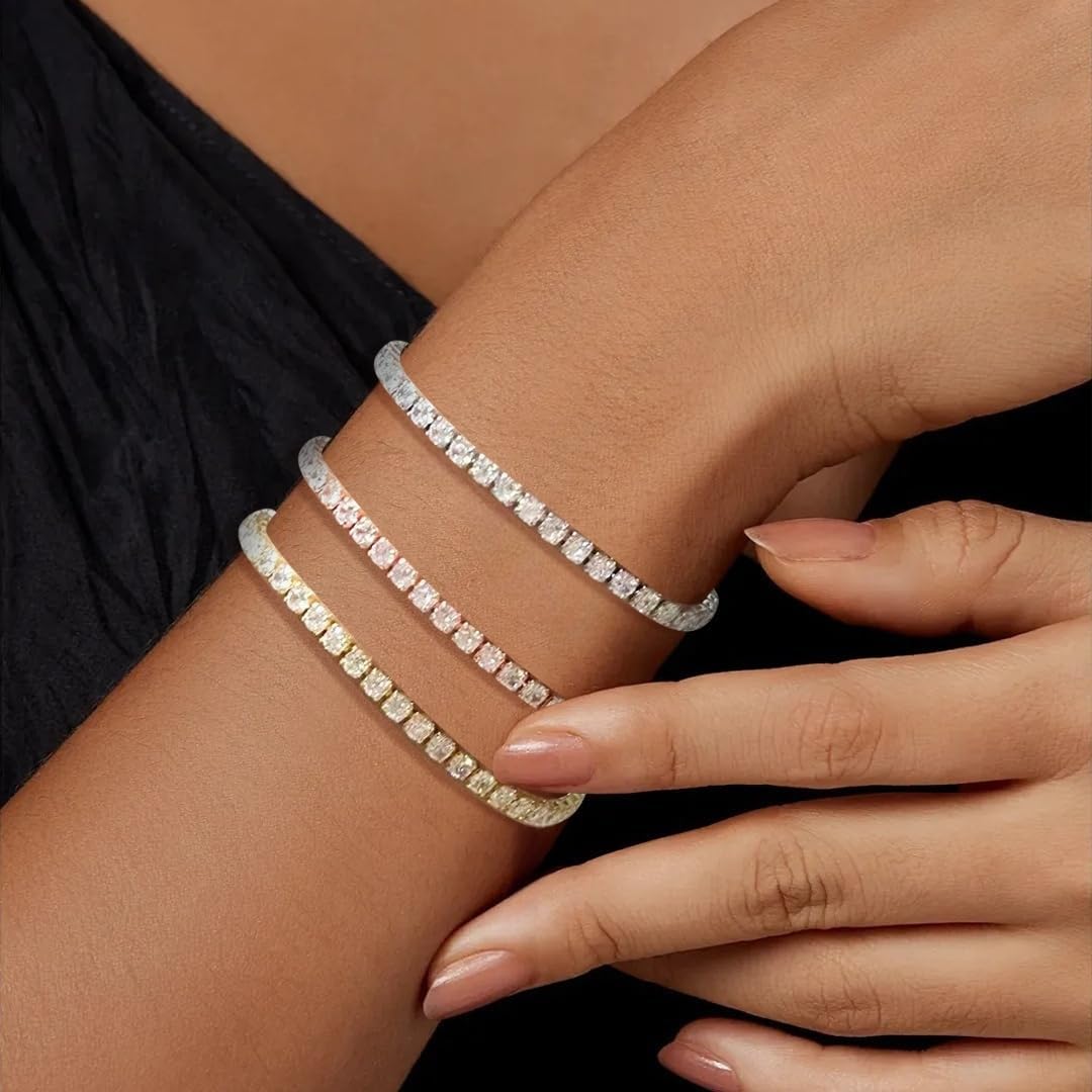 3PCS Tennis Bracelet Set, Gold/Silver/Rose Gold Plated Adjustable Bracelets for Women 6-9 inch, Fashion Jewelry Christmas Gift