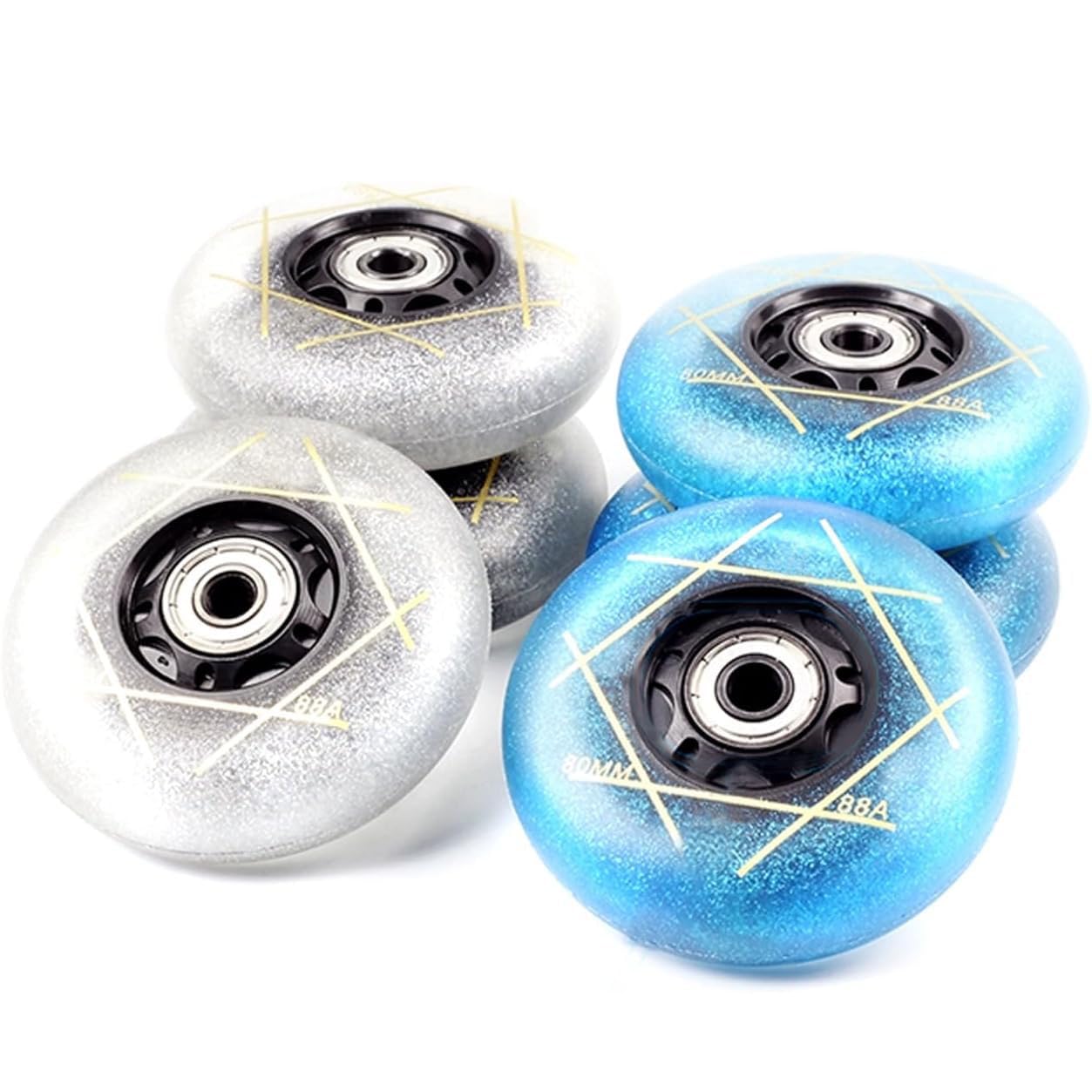 Roues de Rechange pour Patins à Roues alignées 72/76/80 mm, Roues Lumineuses 88A avec roulements ABEC-9, Lot de 8, Bleu, 76 mm