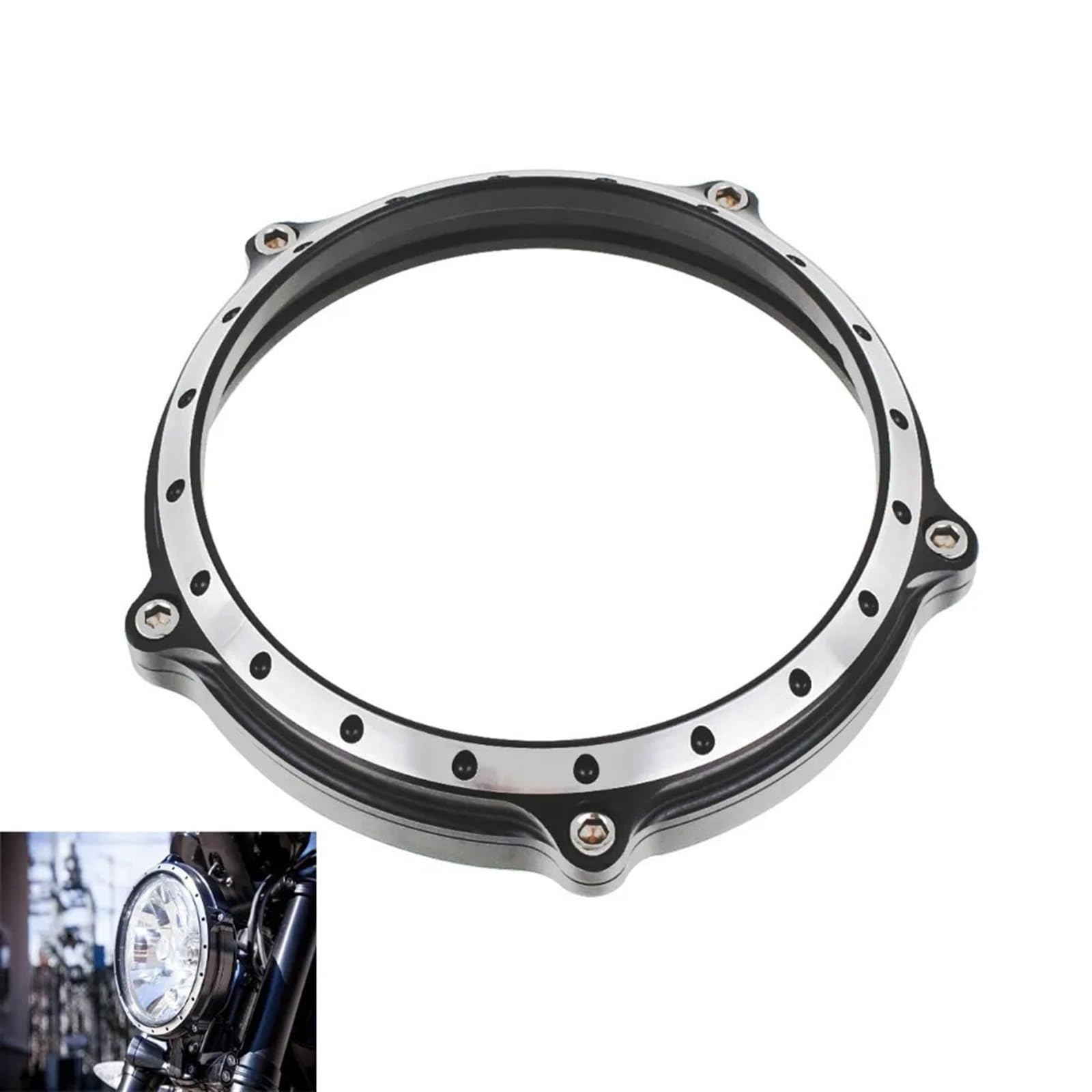 Motorcycle 5.75" Headlight Lamp for Bezel Trim Ring Black&White
