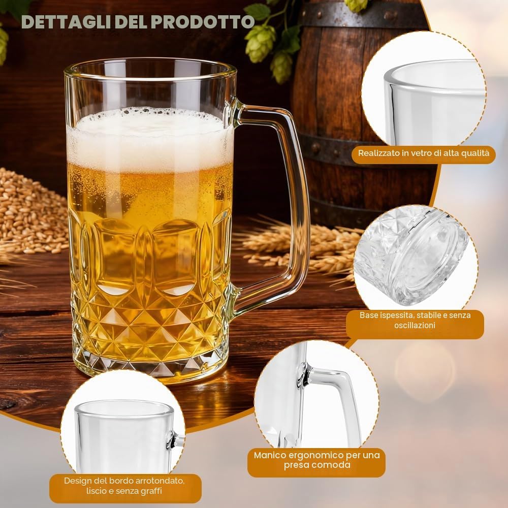 2 Pezzi Bicchieri da Birra 500ml Boccale Birra con Manico Bicchieri da Birra in Vetro Trasparente Calici da Birra Lavabile in Lavastoviglie Bicchiere da Birra di Grano per Feste Bar Ristoranti