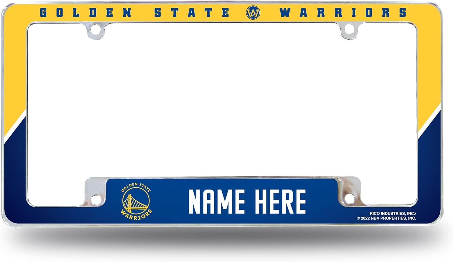 Rico Industries NBA Basketball Golden State Warriors Personalized/Custom 12" x 6" Chrome All Over Automotive License Plate Frame for Car/Truck/SUV
