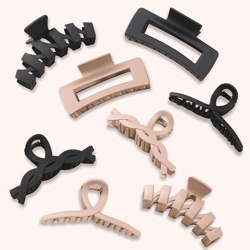 Lyrovo 8Pcs Hair Clips Clutchers for Women Ponytail Claw Clip for Thin Thick Curly Hair Holder Accessories (Peach and Black, 8pcs)