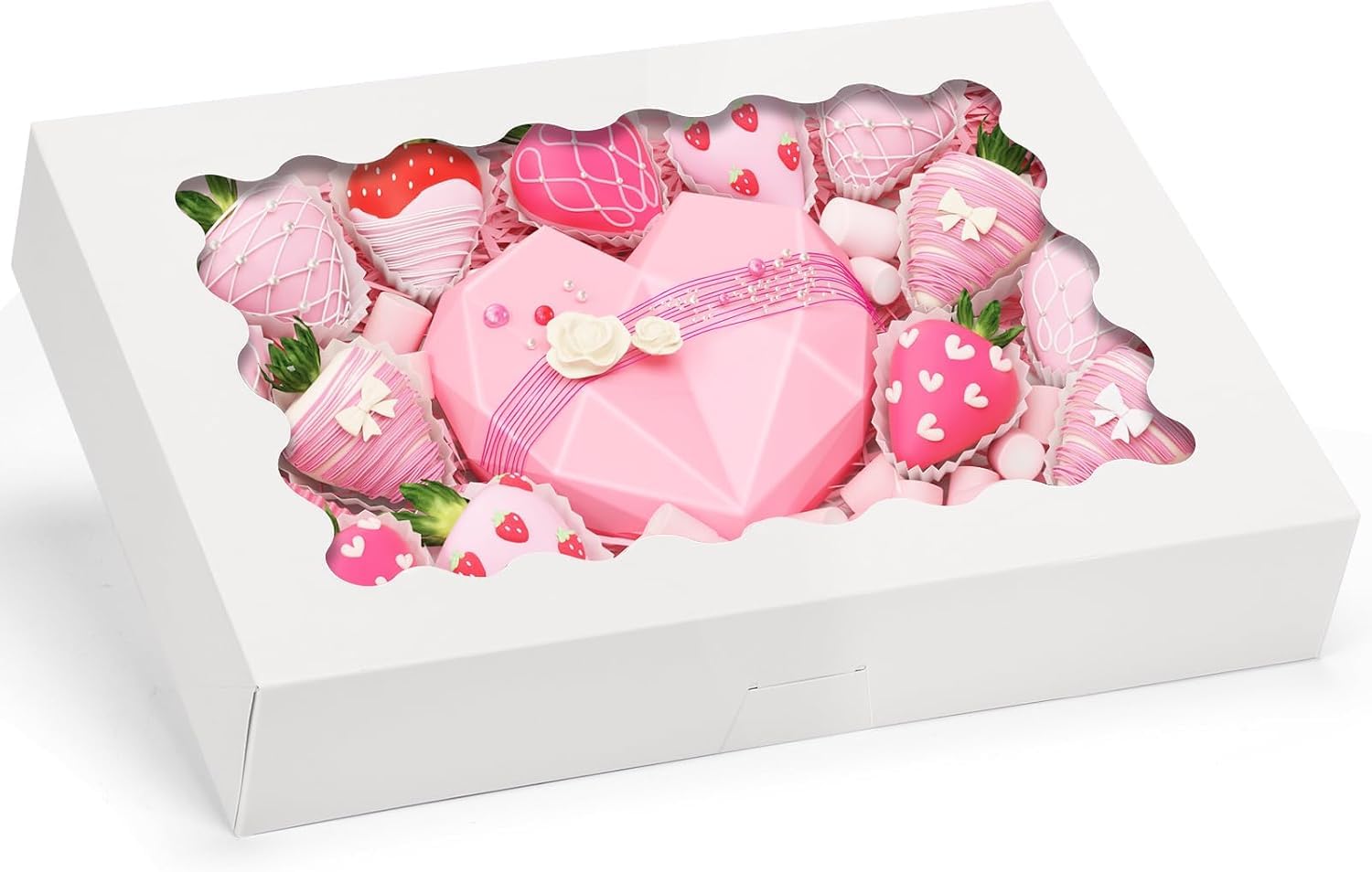 Vesmiga Cookie Boxes with Window, White Bakery Boxes for Gift Giving, Cupcake Boxes for Packaging Donuts, Chocolate Covered Strawberries and Pastries (6 Pack)