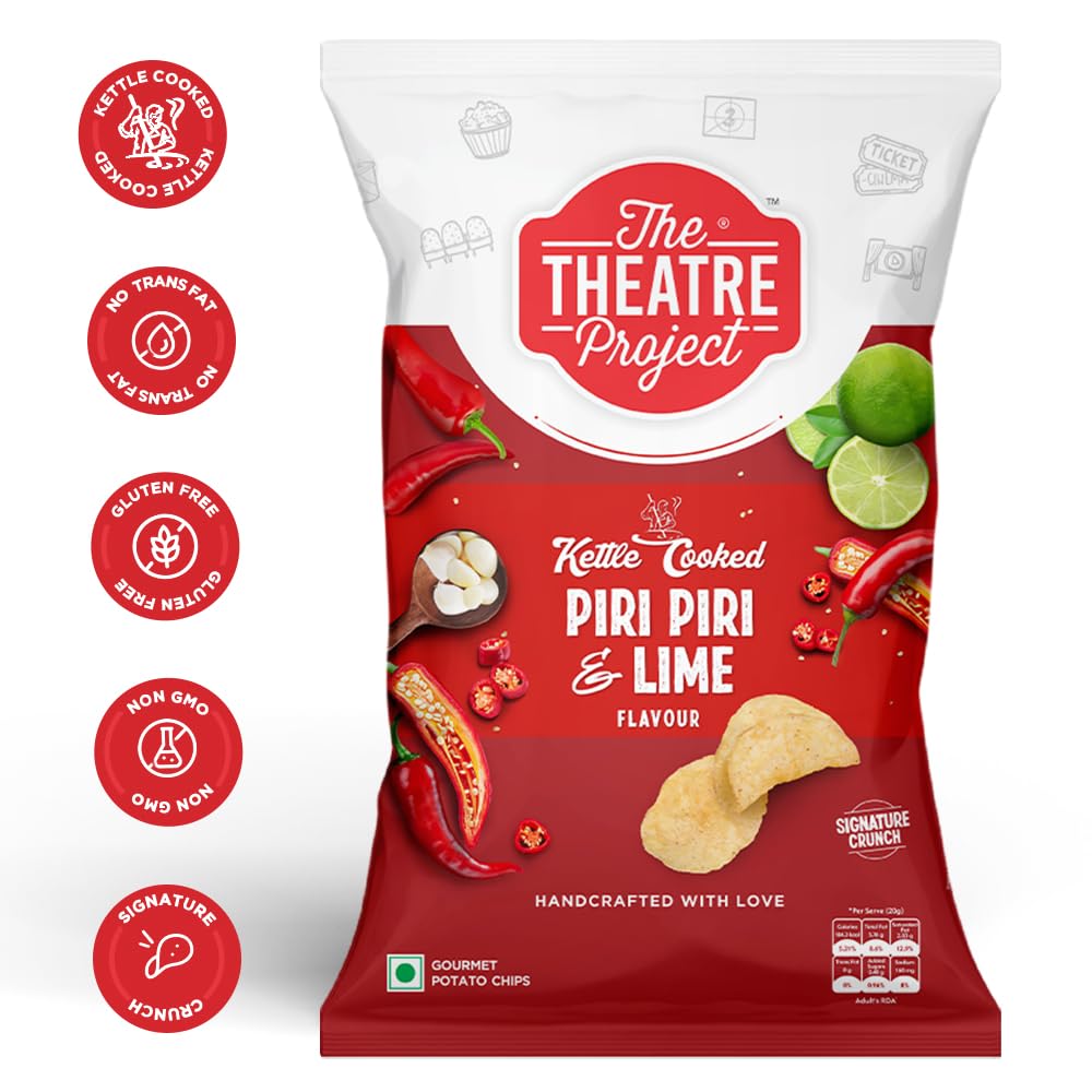 The Theatre Project Kettle Cooked Peri Peri & Lime Potato Chips Spicy & Tangy Gourmet Chips Flavourful Combo Pack of 5 Pouches (210g) 1
