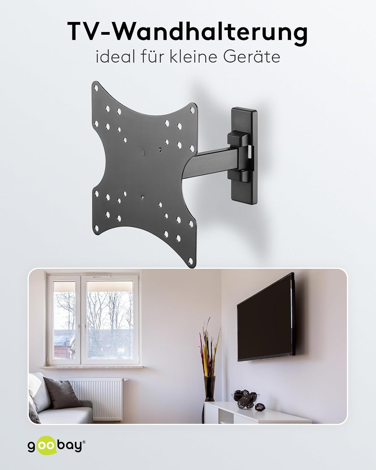 Goobay 49713 TV Wall Mount Basic Fullmotion (S) 23 to 42 Inches (58-107 cm), Fully Moveable, Swivel, Adjustable, 20 kg, VESA Standard, Black