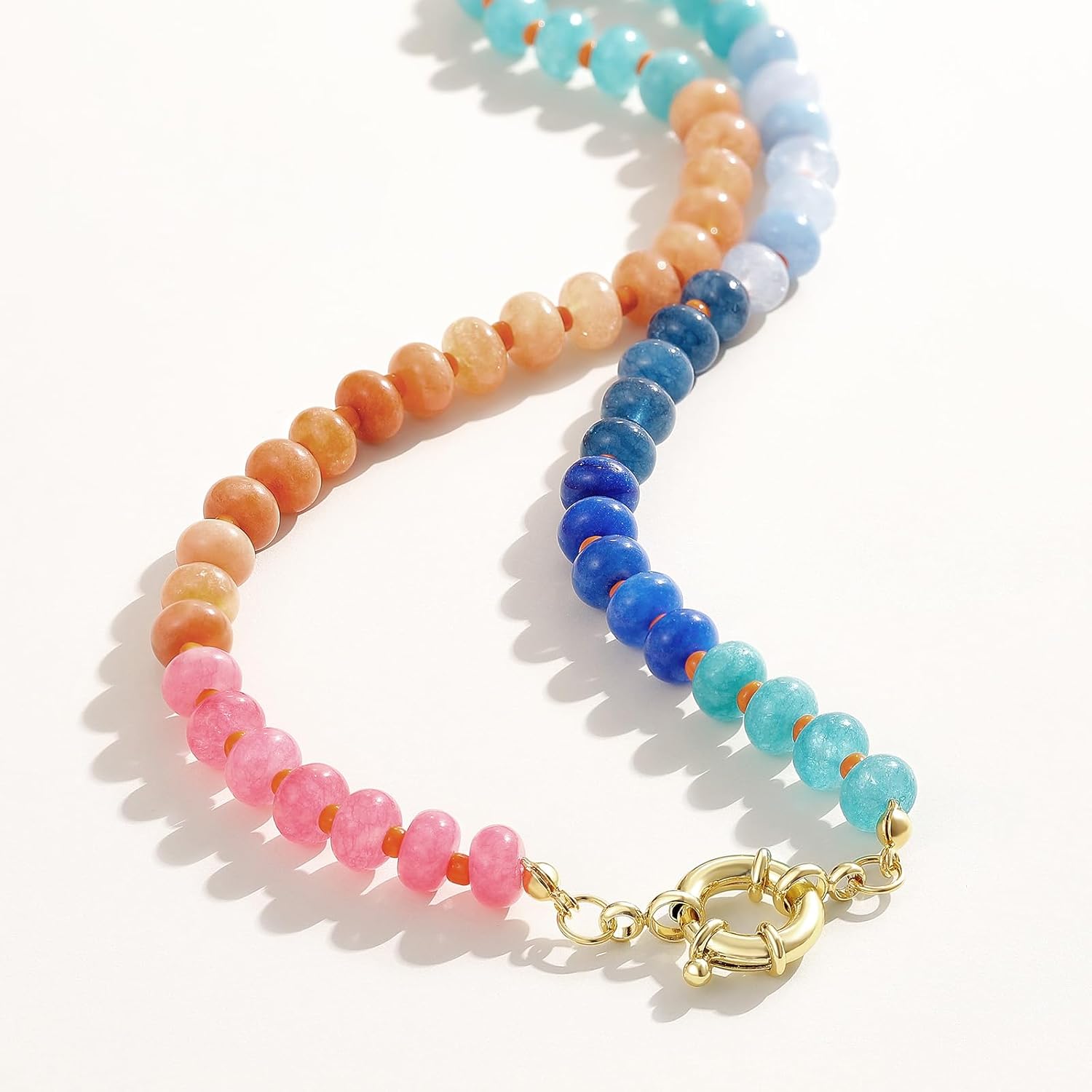 KELORIS PATH Beaded Gemstone Necklaces for Women, Boho Colorful Bead Choker Necklace, Natural Stone Handmade Summer Jewelry for Beach thumbnail