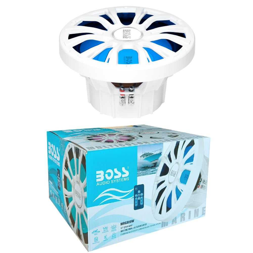 KIT SET PARA BOSS AUDIO SYSTEMS MRGB10W 1 subwoofer de 10" 25 cm 250 mm, 400 vatios rms 800 vatios máx, resistente al agua, doble bobina de 2 ohmios, con LED RGB y mando a distancia incluidos, 1 pieza