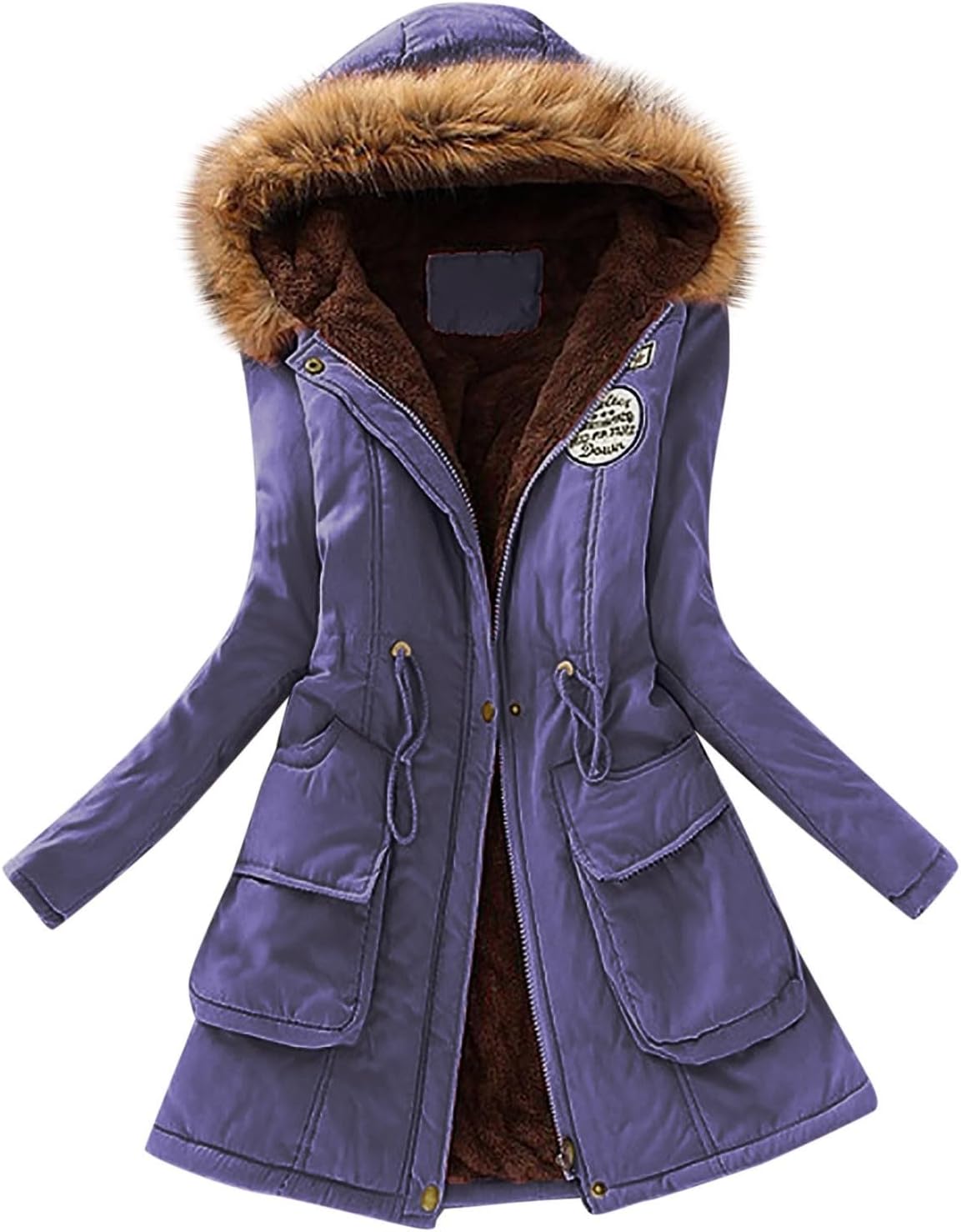 WYTong Winter Coats for Women Thick Warm Padded Coat with Fur Hooded Solid Color Oversized Outwear Coat with Pockets